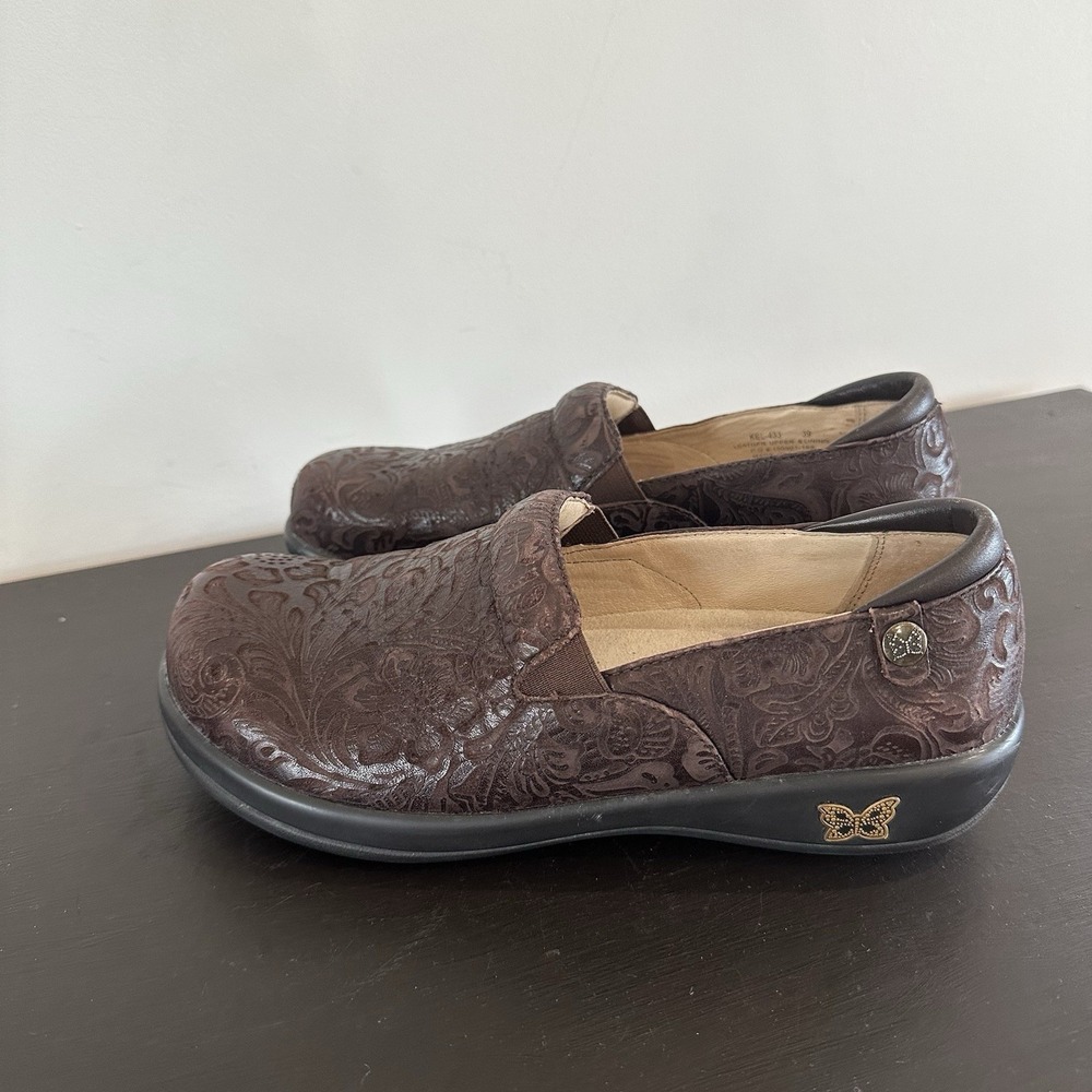 Alegria Keli Womens 39/9 Shoe‎ Brown Paisley Embossed Leather Slip Resistant - Picture 2 of 8